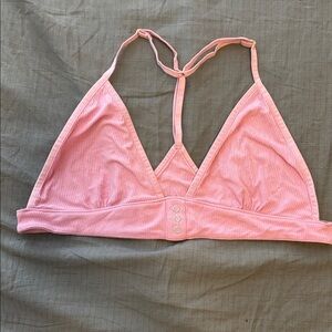 NEW NWT FREE PEOPLE Intimately Snaps Snaps Bra Pink Ribbed T-Back Wireless M 36B
